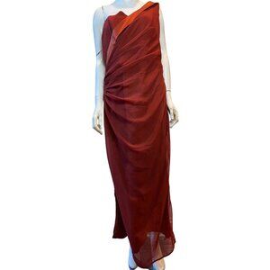 Impressions Bridal One Shoulder Maxi Gown Side Ruched 1-888-Gown-888 Red Size 18